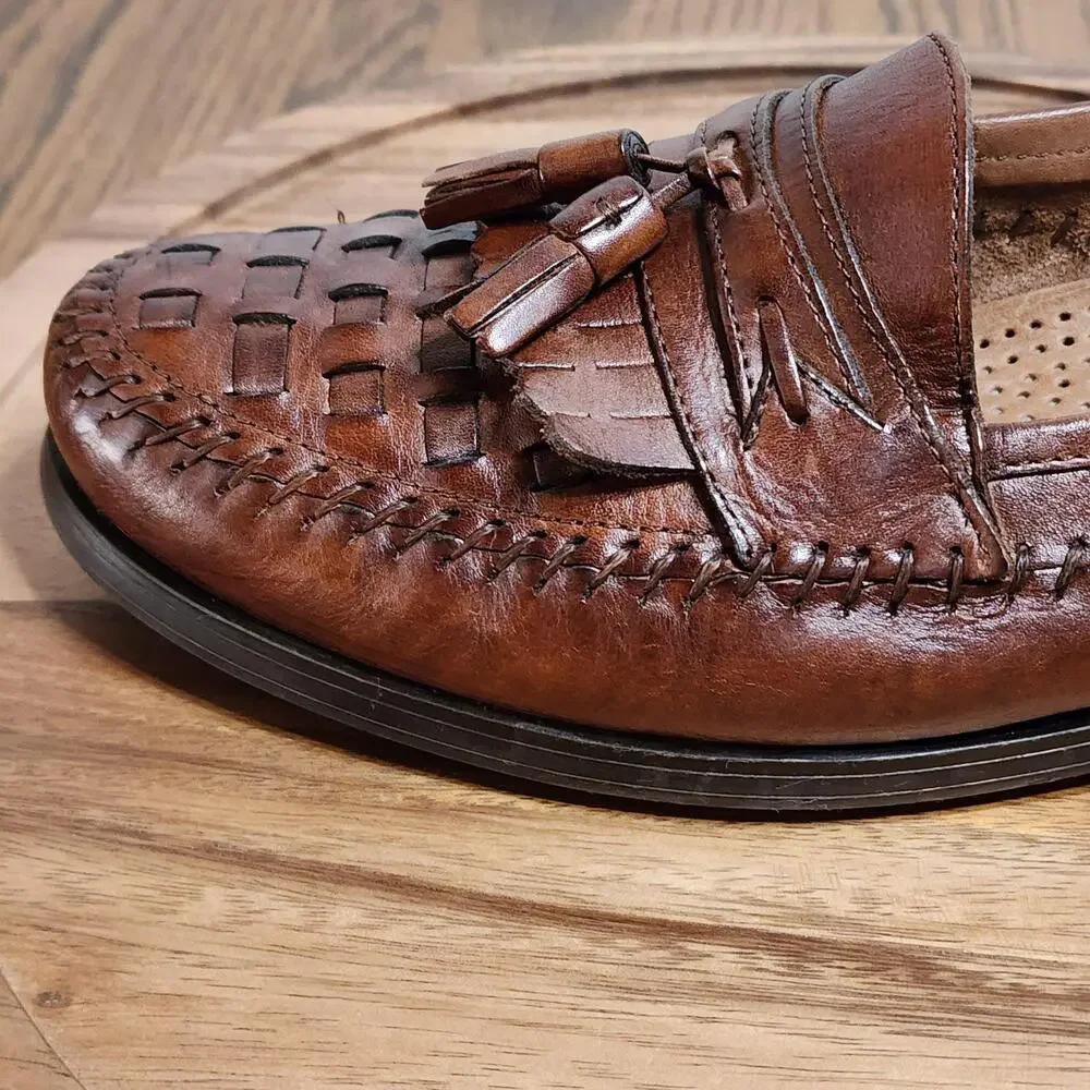 Giorgio Brutini Shoes Mens Size 10 Brown Leather Tassel Woven Slip On Dress